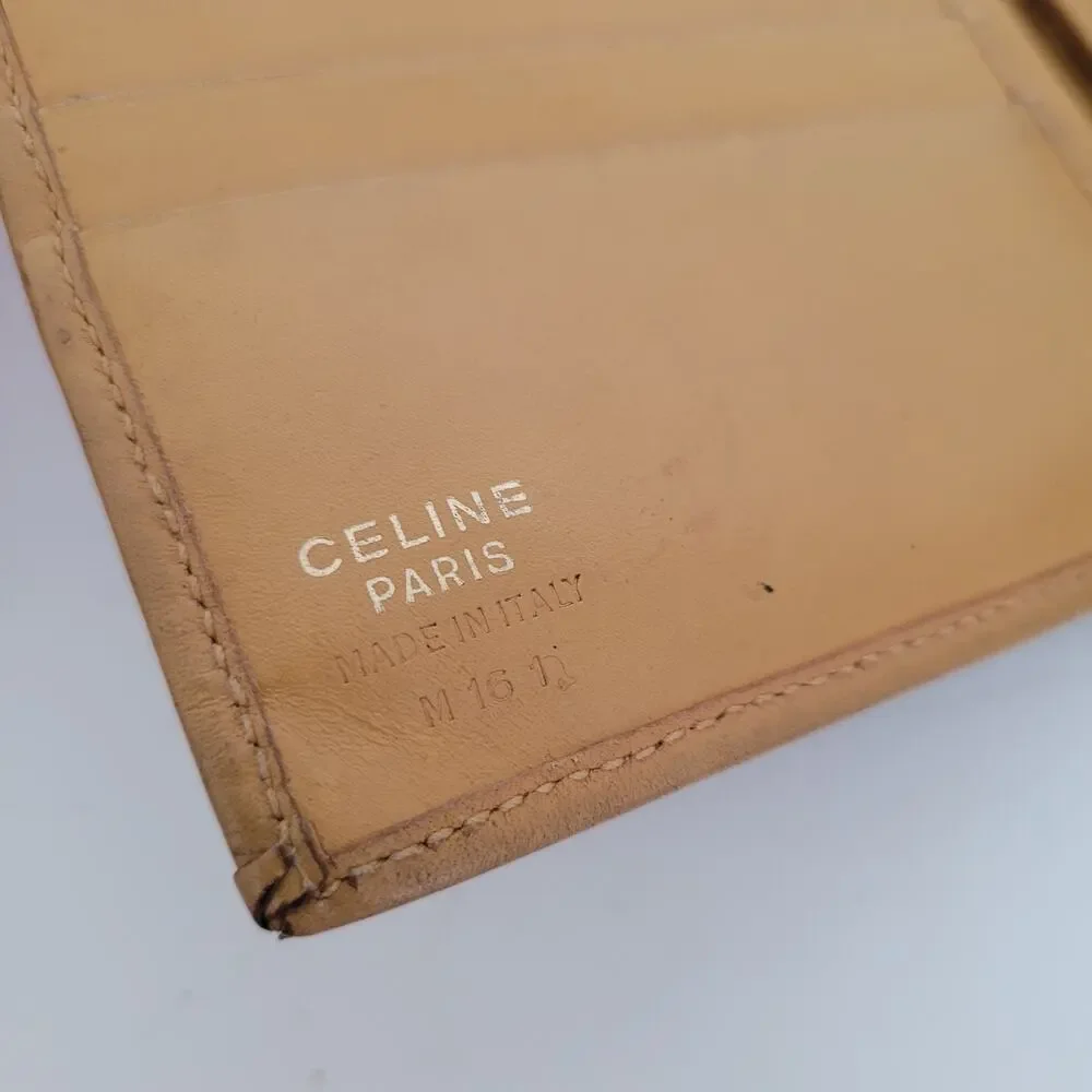Celine Vintage‎ Bifold Leather Beige Tan Wallet Medium Folding Card Bill Holder